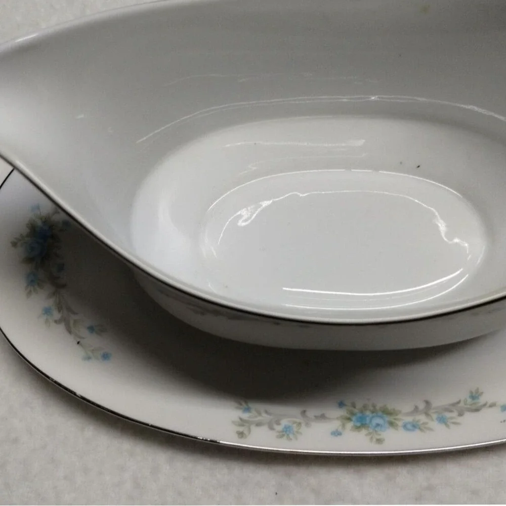 Royal Court Gravy Boat with Attached‎ Underplate Blue Fantasy Fine China